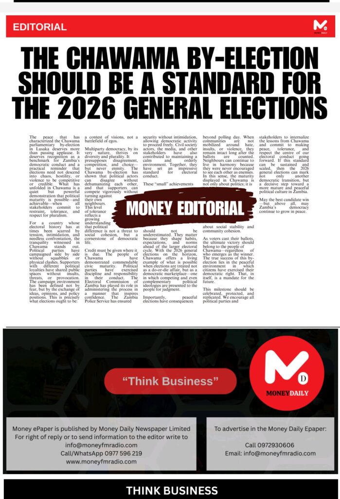 THE CHAWAMA BY-ELECTION SHOULD BE A STANDARD FOR THE 2026 GENERAL ELECTIONS