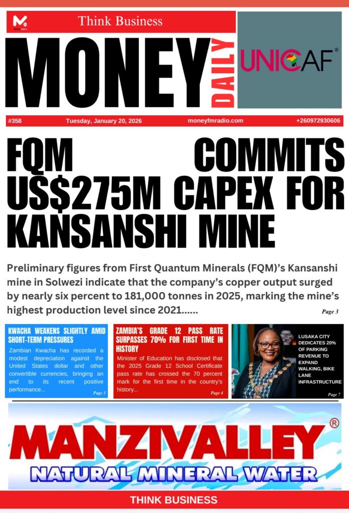 FQM COPPER OUTPUT HITS FOUR-YEAR HIGH AS FIRM UNVEILS MAJOR ZAMBIA INVESTMENT PLAN