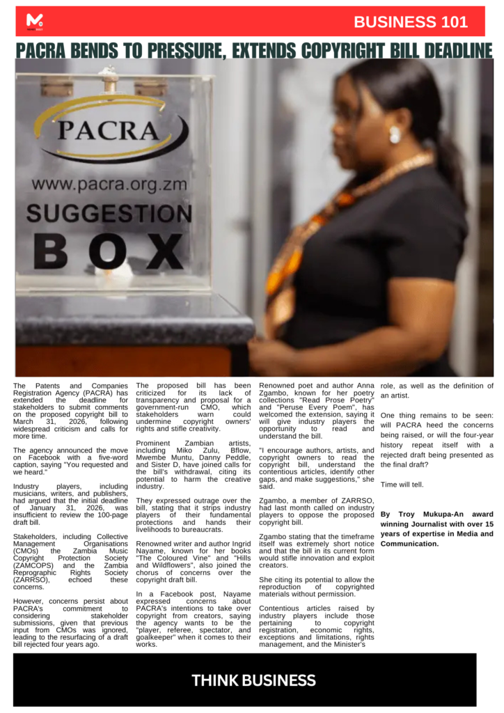 PACRA BENDS TO PRESSURE, EXTENDS COPYRIGHT BILL DEADLINE