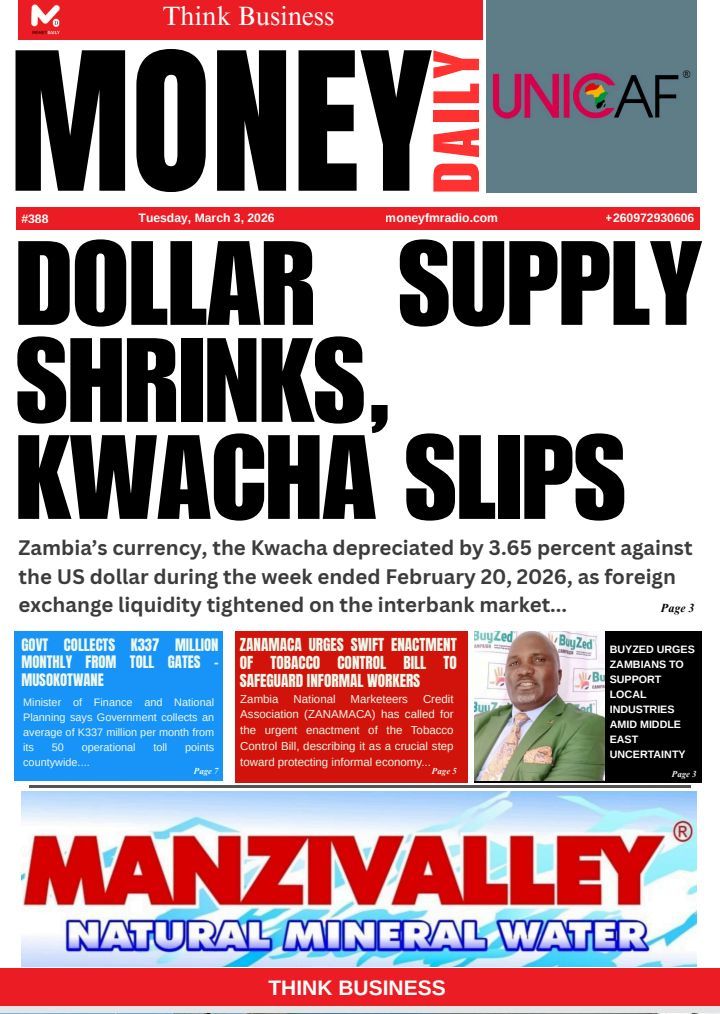 KWACHA WEAKENS 3.65% AMID TIGHT FX LIQUIDITY